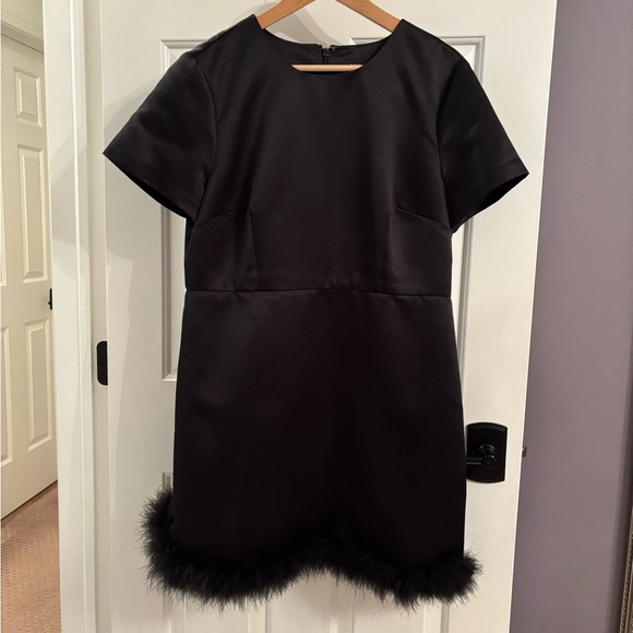 J. Crew Collection with Custom MARABOU FEATHER TRIM Black Duchesse Satin Dress - Picture 2 of 14